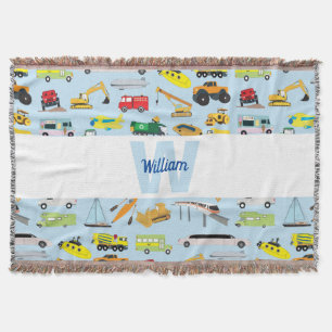 Colourful Transportation & Vehicles Kids Pattern Throw Blanket