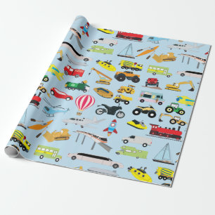 Colourful Transportation & Vehicles Kids Pattern Wrapping Paper