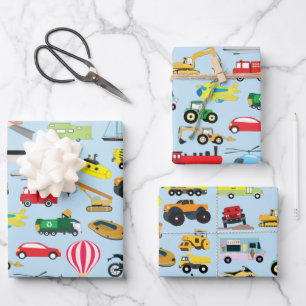 Colourful Transportation & Vehicles Kids Pattern Wrapping Paper Sheet