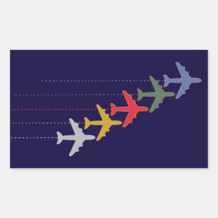 colourful travel aeroplanes rectangular sticker