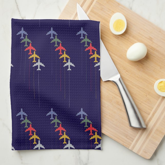 colourful travel aeroplanes tea towel (Quarter Fold)