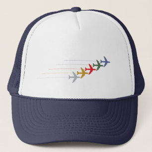 colourful travel aeroplanes trucker hat