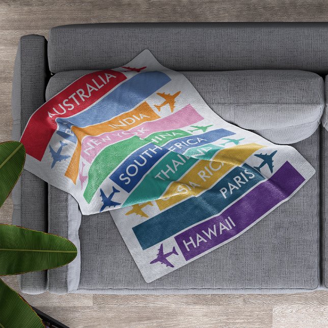 Colourful Travel Bucket List Fleece Blanket (Creator Uploaded)