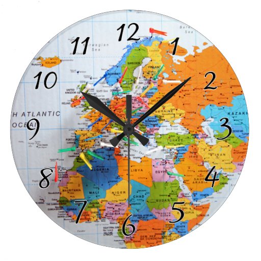 Image of Colourful Travel Map Large Clock