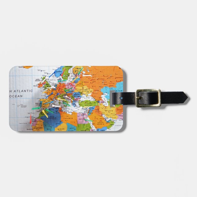 Colourful Travel Map Luggage Tag (Front Horizontal)