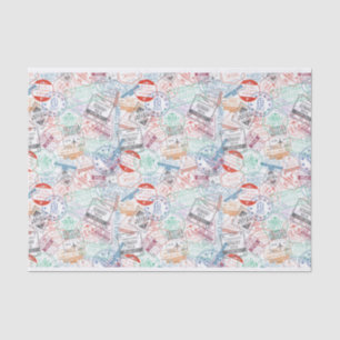 Colourful Travel Stamps or Postage Marks Pattern Tissue Paper