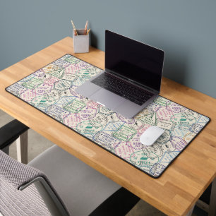 Colourful Travel Stamps Pattern Desk Mat