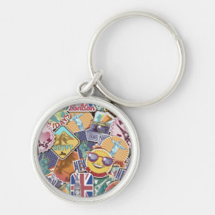 Colourful Travel Sticker Pattern Key Ring