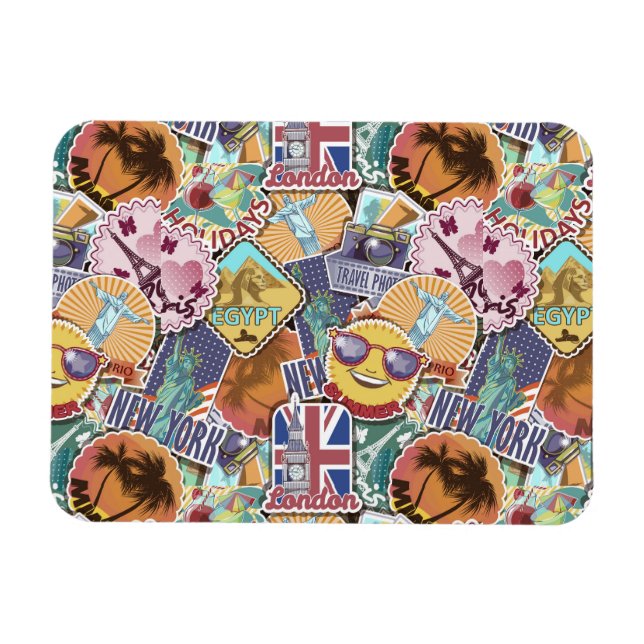 Colourful Travel Sticker Pattern Magnet (Horizontal)