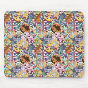 Colourful Travel Sticker Pattern Mouse Mat