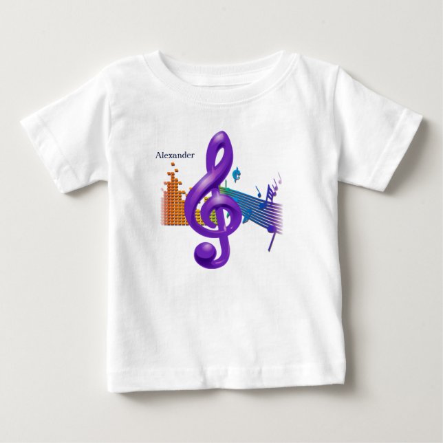 Colourful Treble Clef Music Tee – Custom Name (Front)
