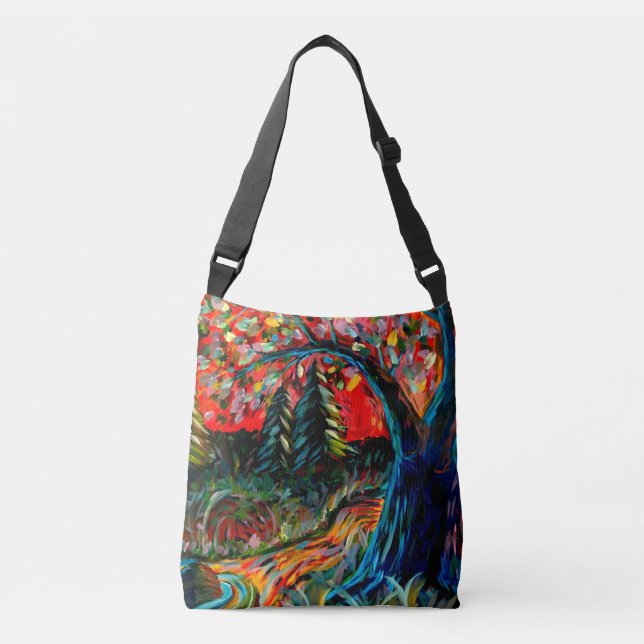Colourful Tree And River Painting Crossbody Bag (Front)