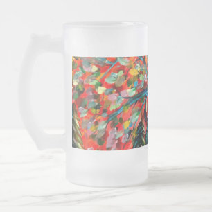 Colourful Tree And River Painting Frosted Glass Beer Mug