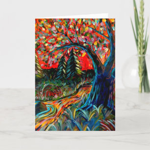 Colourful Tree And River Painting Holiday Card