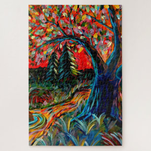 Colourful Tree And River Painting Jigsaw Puzzle