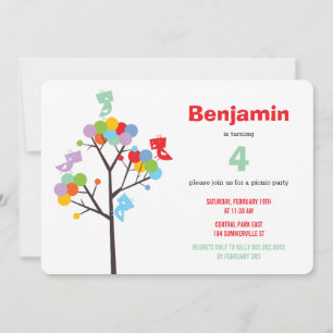 Colourful Tree Cute Birds Kid Birthday Party Invit Invitation