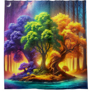 Colourful Tree Design Shower Curtain