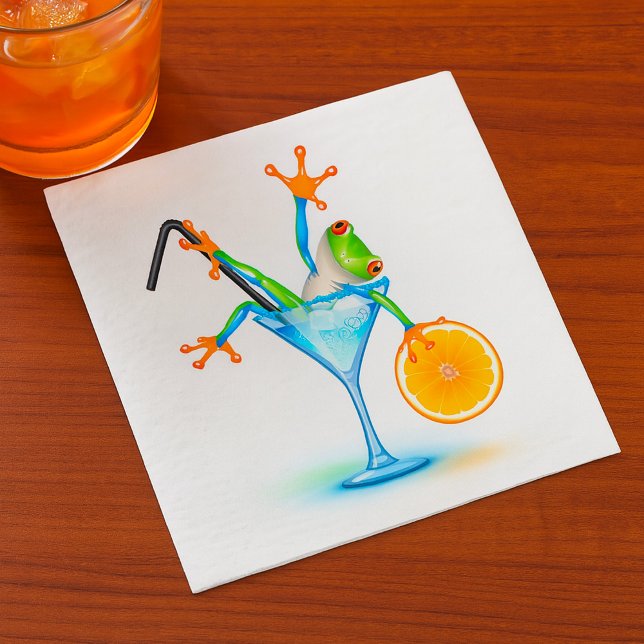Colourful Tree Frog Cocktail Glass Napkin (Creator Uploaded)