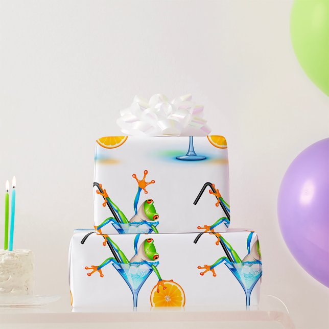 Colourful Tree Frog Cocktail Glass Wrapping Paper (Creator Uploaded)