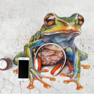 colourful tree frog in watercolor bath towel