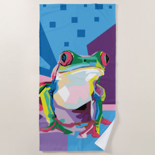 Colourful Tree Frog Portrait Beach Towel
