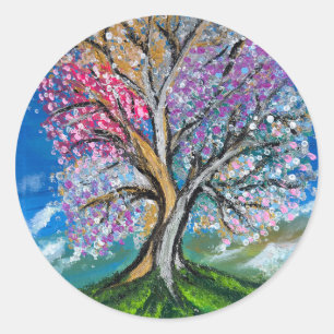 Colourful Tree - handmade artwork Classic Round Sticker