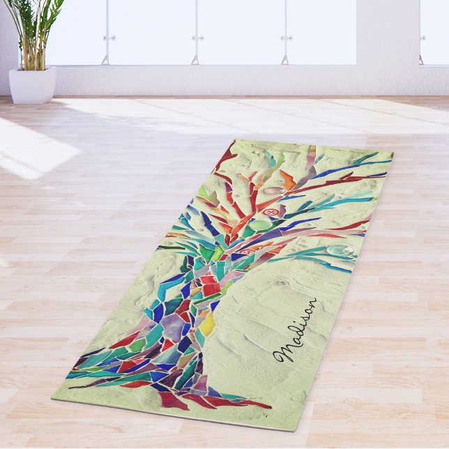 Colourful Tree Monogram Name Green Zen Yoga Mat (Creator Uploaded)