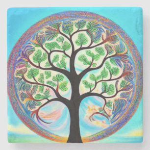 Colourful Tree of Life Marble Coaster