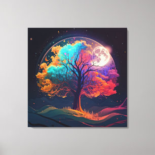 Colourful Tree of Life Moon Galaxy Fantasy Canvas Print