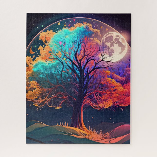 Colourful Tree of Life Moon Galaxy Fantasy Jigsaw Puzzle (Vertical)