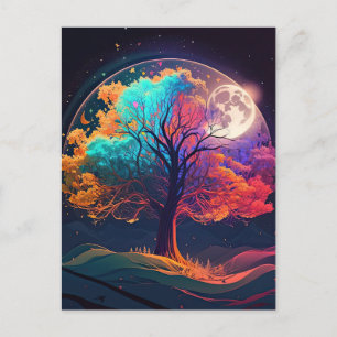 Colourful Tree of Life Moon Galaxy Fantasy Postcard