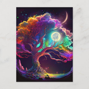 Colourful Tree of Life Moon Galaxy Fantasy Postcard