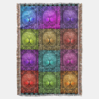 Colourful Tree of Life Patchwork Quilt Throw Blanket