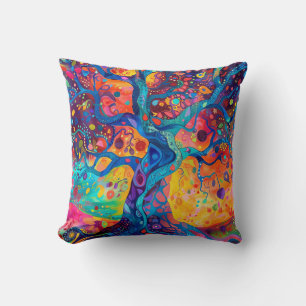 Colourful Tree of Life Rainbow Serenity Nature Art Cushion