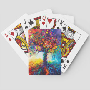 Colourful Tree of Life Rainbow Serenity Nature Art Playing Cards