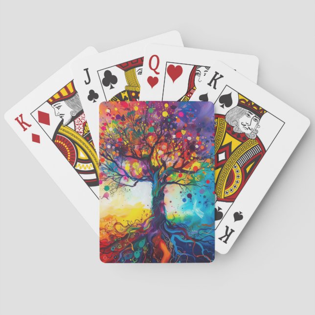 Colourful Tree of Life Rainbow Serenity Nature Art Playing Cards (Back)