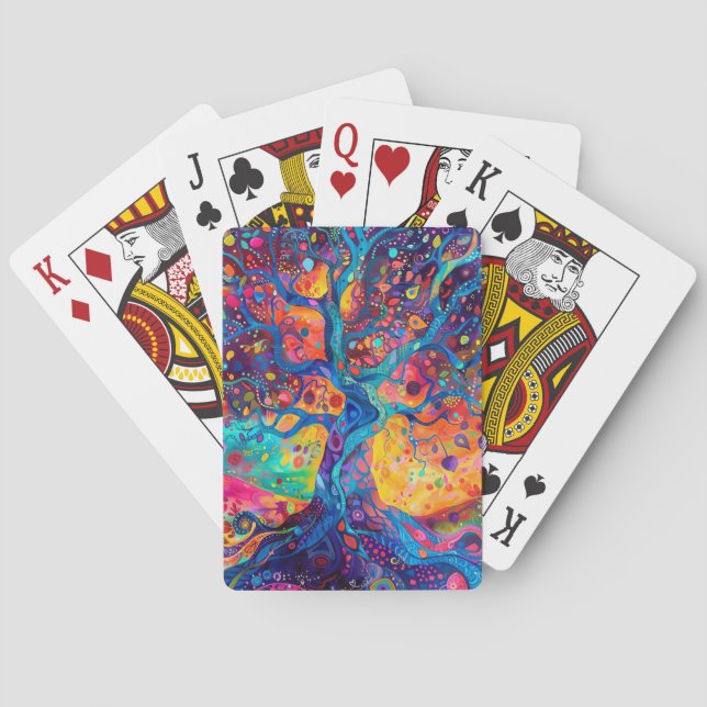 Colourful Tree of Life Rainbow Serenity Nature Art Playing Cards (Back)