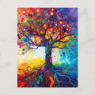 Colourful Tree of Life Rainbow Serenity Nature Art Postcard