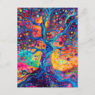 Colourful Tree of Life Rainbow Serenity Nature Art Postcard