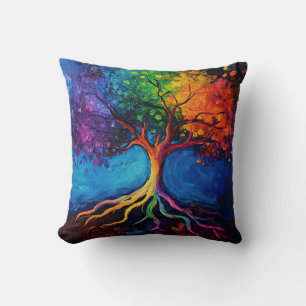 Colourful Tree of Life Roots Knowledge Wisdom Peac Cushion
