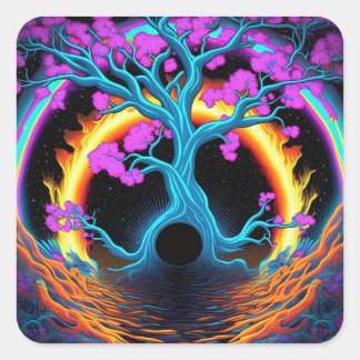 Colourful Tree of Life  Square Sticker