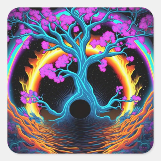 Colourful Tree of Life  Square Sticker (Front)