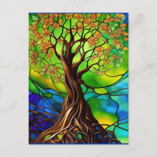 Colourful Tree of Life Stained Glass Look II Postcard