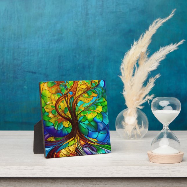 Colourful Tree of Life Stained Glass Look Plaque (Insitu)