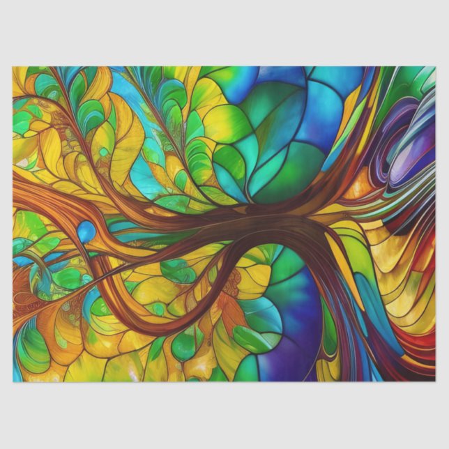 Colourful Tree of Life Stained Glass Look Tissue Paper (Front)