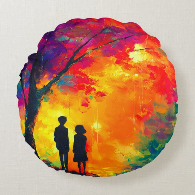 Colourful Tree of Love Round Cushion (Front)