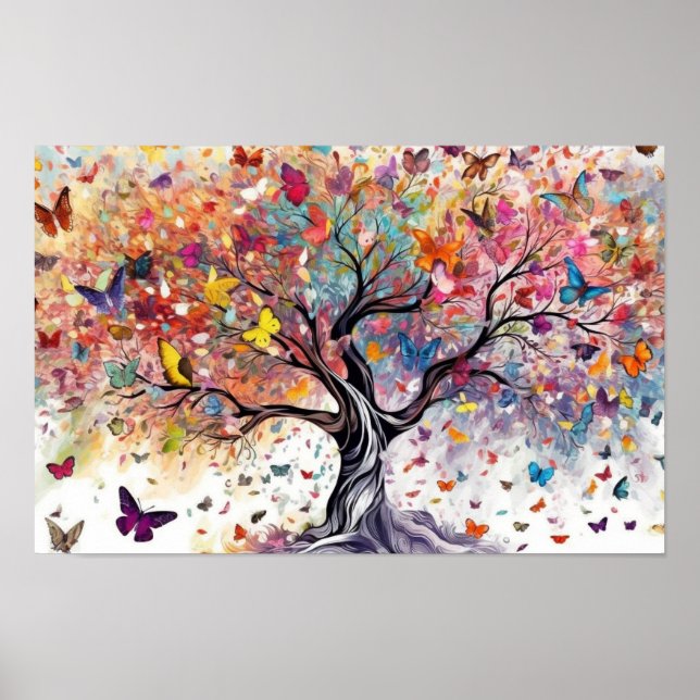 Colourful tree with butterflies poster (Front)