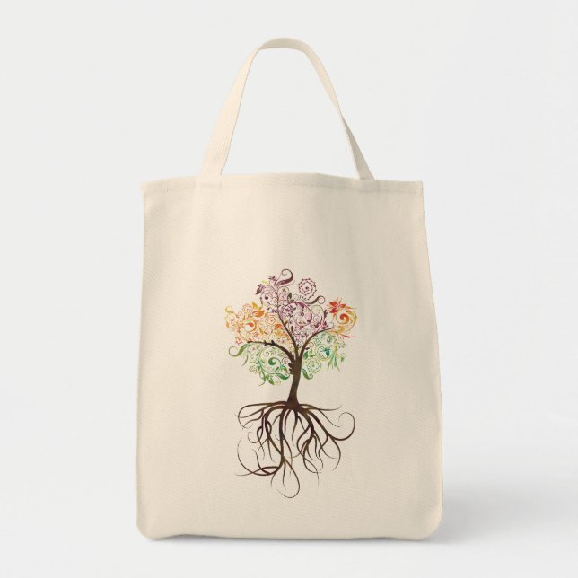 Colourful Tree With Roots Organic Tote Bag (Front)