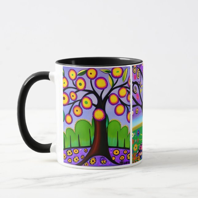 Colourful Trees | Folk Art | Whimsical AI Art Mug (Left)