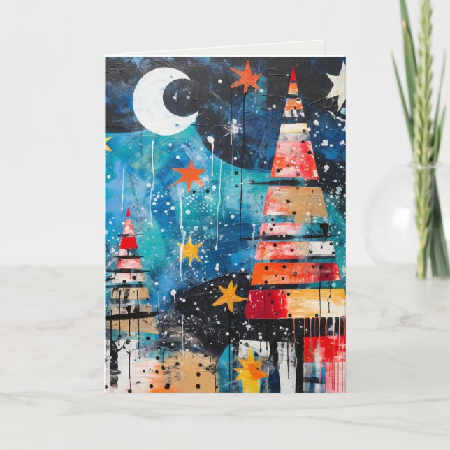 Colourful Trees in Abstract design Holiday Card (Front)
